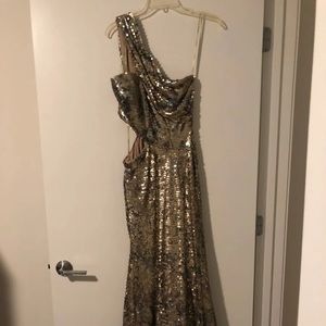NV couture gold/blue sequined prom dress